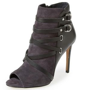 Ivanka Trump “Sinclair” Leather & Suede Peep Toe Booties